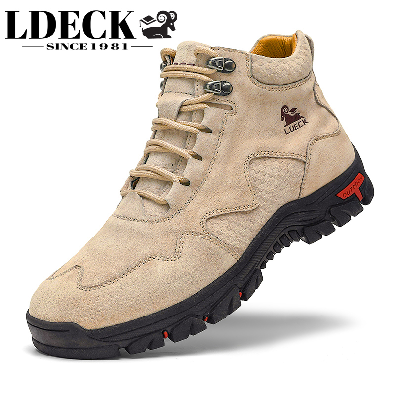 Leather Work Fabric - LDECK Men's Mid Top Boots Yellow