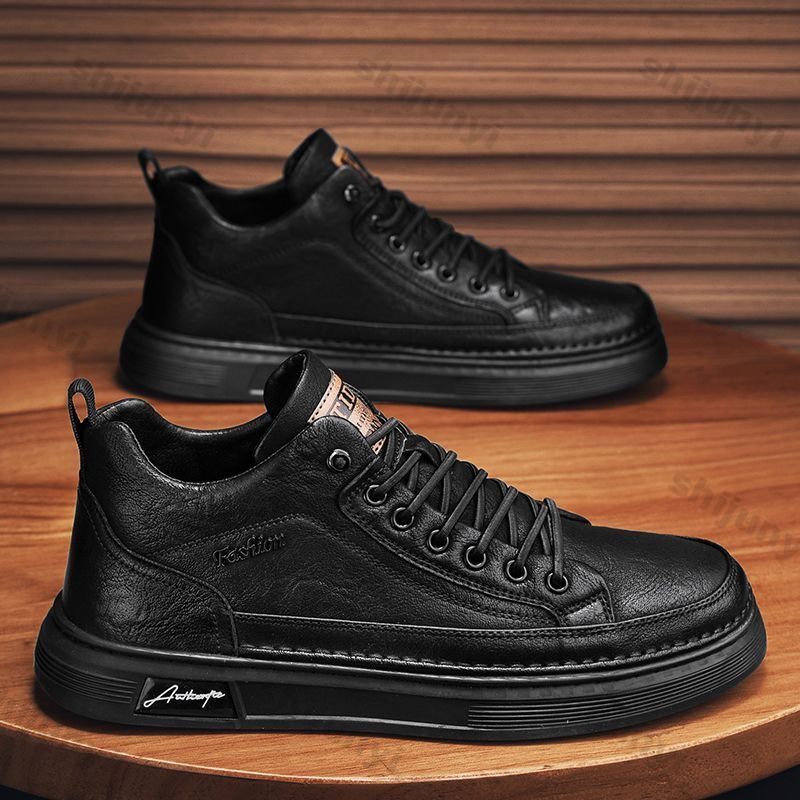 Men Ankle Boots Black PU Leath - Leather Work Fabric recension och pris