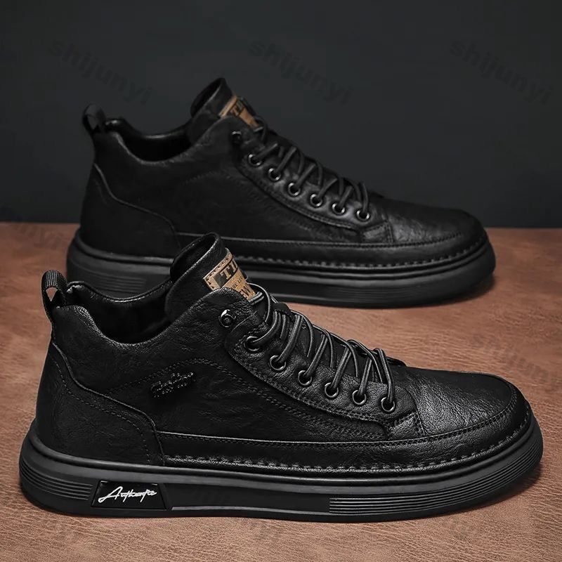 Men Ankle Boots Black PU Leath - Leather Work Fabric recension och pris
