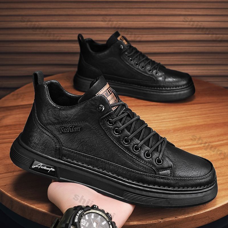 Men Ankle Boots Black PU Leath - Leather Work Fabric recension och pris