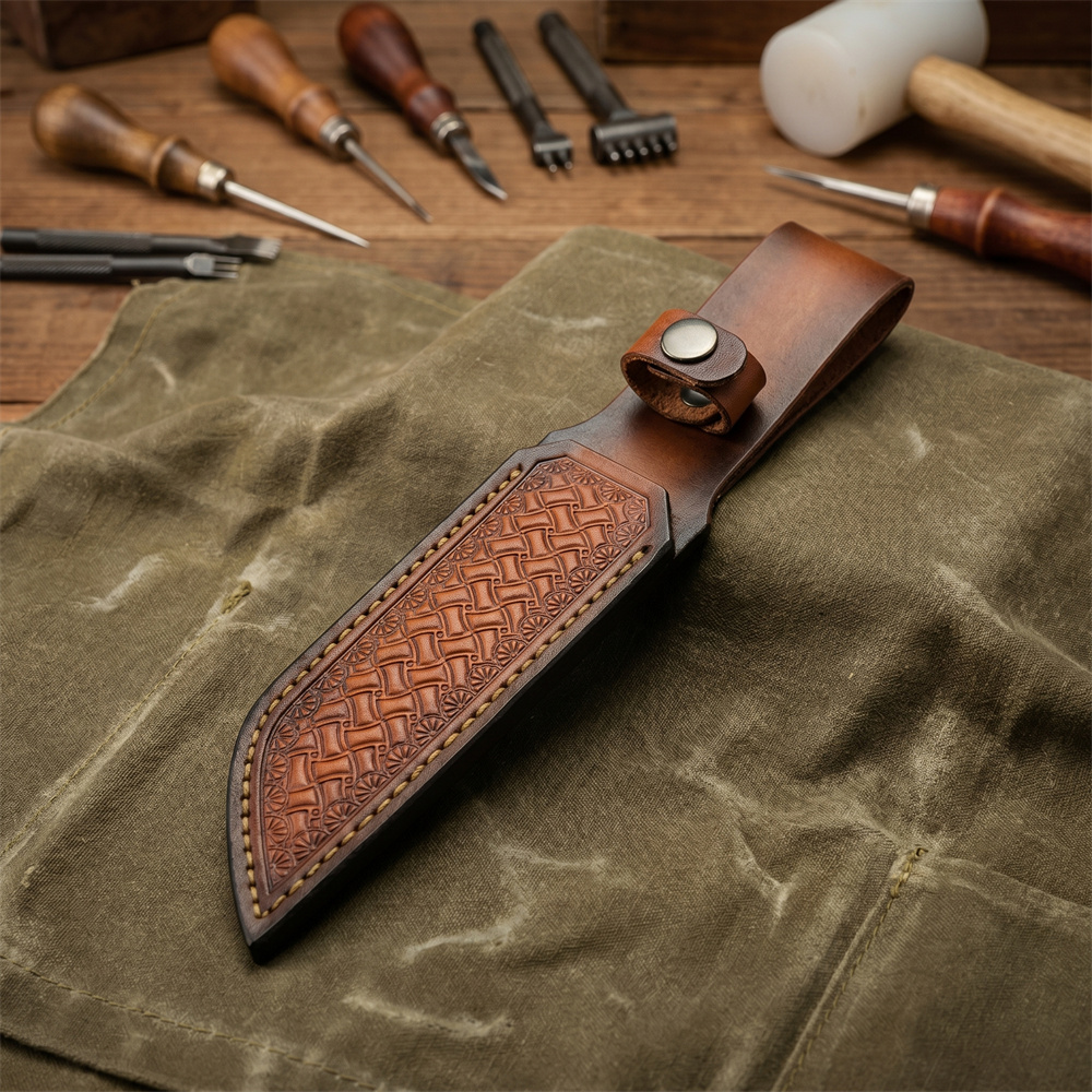 Brown Hand-embossed Leather Fi - Leather Work Leather recension och pris